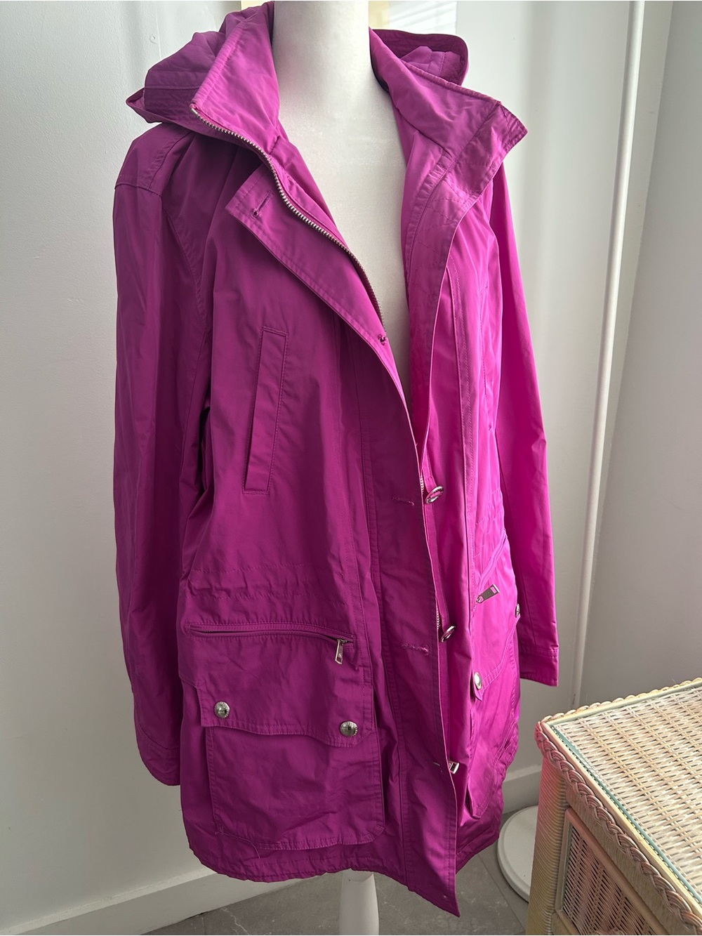 Ralph Lauren Hooded Raincoat in Bright Fuchsia